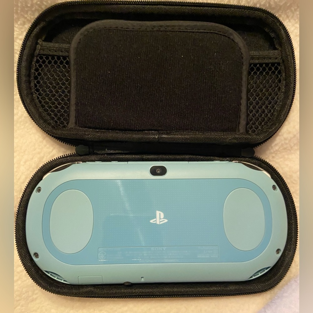 Custom Sky Blue modded PS Vita with 256 GB memory card.